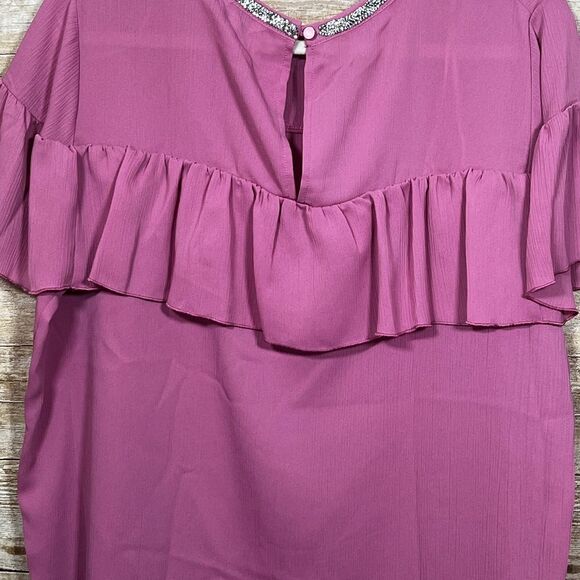 JUICY COUTURE FANCY RUFFLED JEWELED GLAM BLING OFFICE CAREER BLOUSE SIZE XL - Picture 3 of 5